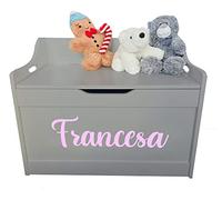 Little Secrets Children' Boy’s Girl's Grey Wooden Toy Storage Box with Personalised Name, Gift Present