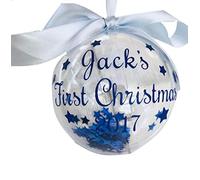 Little Secrets Childrens Clothing Baby Boy's Personalised First Christmas Blue Sparkly Bauble