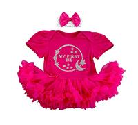 Little Secrets Childrens Clothing Baby Girl's First Eid Hot Pink Tutu Romper with Bow Headband, Newborn Gift Celebrate (3-6 Months)