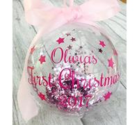 Little Secrets Childrens Clothing Baby Girl's Personalised First Christmas Pink Sparkly Bauble