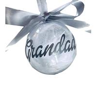 Little Secrets Childrens Clothing Feather filled Grandad Christmas Bauble, Silver Bow Ribbon