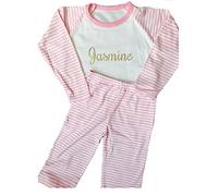 Little Secrets Childrens Clothing Girls Personalised Name Pink and White Striped Pyjamas (4-5years)