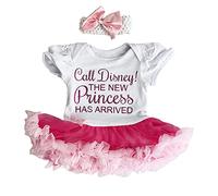 Little Secrets Clothing Baby Girl's Call Disney New Princess has Arrived Pink Tutu Romper with Bow Headband, Newborn Princess (0-3 months)