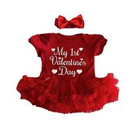 Little Secrets Clothing Baby Girl's My 1st Valentines Day Red Tutu Romper with Headband, Valentines Day Gift 0-18months
