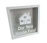 Little Secrets Clothing, Our New House Fund Money Box, White Frame 23cm with Silver Background