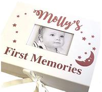Little Secrets Gifts Personalised Babies First Memories White Photo Ribbon Box, Star Moon Design 33x25cm