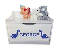 Little Secrets Gifts Personalised Children's White Wooden Toy Storage Box with Dinosaur Design