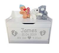 Little Secrets Gifts Personalised Children's White Wooden Toy Storage Box with Footprint Design, Soft Closing Hinge, 62cm Width x 40cm Depth x 47cm Height
