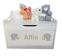 Little Secrets Gifts Personalised White Wooden Toy Box with Elephant Design 62cm x 40cm x 47cm