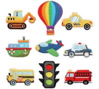 Little Ship Embroidery Cloth Sticker Hot Air Balloon Patch Children's Clothing Embellishment Traffic Lights Car Compute(Color 10(1set))