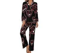 Little Sister Biggest Fan Baseball Women's Pyjama Sets V-neck Long Sleeve Top & Pants Comfort Loungewear Soft Sleepwear L