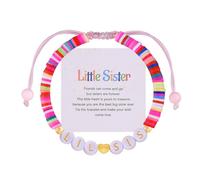 Little Sister Gifts from Big Sister Clay Beads Bracelet for Girls Lil Sisters Birthday Christmas Gifts for Women Stepsister Lil Sis Long Distance Gift for Siblings Bracelet with Message Card