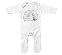 Little Sister Rainbow Romper Suit, Birthday Gifts for Little Sis, Cute Baby Girls Sleepsuit Outfit Gift Idea, Kids Big Sister Little Sister Tee, 3-6 Months, White