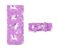 Little Sleepies Newborn Swaddle + Headband Set, Sienna's Unicorns