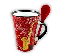 Little Snoring Gifts: Cappuccino Mug with Spoon - Saxophone (Red)
