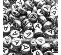 Little Snow Direct 100pcs 7mm Acrylic Letter Coin Beads A - Z Disc Alphabet Beads - A, Vintage Silver