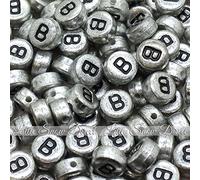 Little Snow Direct 100pcs 7mm Acrylic Letter Coin Beads A - Z Disc Alphabet Beads - B, Vintage Silver