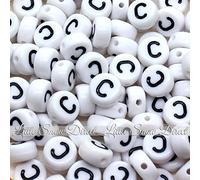 Little Snow Direct 100pcs 7mm Acrylic Letter Coin Beads A - Z Disc Alphabet Beads - C, White