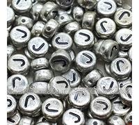 Little Snow Direct 100pcs 7mm Acrylic Letter Coin Beads A - Z Disc Alphabet Beads - J, Vintage Silver