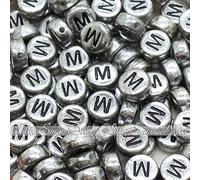 Little Snow Direct 100pcs 7mm Acrylic Letter Coin Beads A - Z Disc Alphabet Beads - M, Vintage Silver