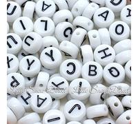 Little Snow Direct 100pcs 7mm Acrylic Letter Coin Beads A - Z Disc Alphabet Beads - MIX, White