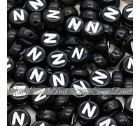 Little Snow Direct 100pcs 7mm Acrylic Letter Coin Beads A - Z Disc Alphabet Beads - N, Black