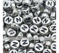 Little Snow Direct 100pcs 7mm Acrylic Letter Coin Beads A - Z Disc Alphabet Beads - N, Vintage Silver