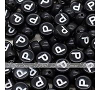 Little Snow Direct 100pcs 7mm Acrylic Letter Coin Beads A - Z Disc Alphabet Beads - P, Black