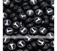 Little Snow Direct 100pcs 7mm Acrylic Letter Coin Beads A - Z Disc Alphabet Beads - T, Black