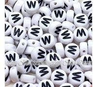 Little Snow Direct 100pcs 7mm Acrylic Letter Coin Beads A - Z Disc Alphabet Beads - W, White