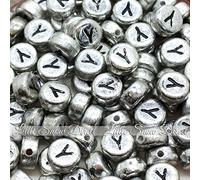 Little Snow Direct 100pcs 7mm Acrylic Letter Coin Beads A - Z Disc Alphabet Beads - Y, Vintage Silver