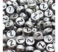 Little Snow Direct 100pcs 7mm Acrylic Letter Coin Beads A - Z Disc Alphabet Beads - Z, Vintage Silver