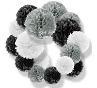 Little Snow Direct® 16pcs Tissue Paper Pompoms - Handmade Flower Party Decorations, Colourful Hanging Pom Poms for Wedding, Birthday, Baby Shower, Home & Event Décor - Silver Grey Whisper