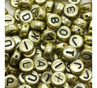 Little Snow Direct 500 Pcs Mixing Letter Coin Beads A-Z Disc Acrylic Alphabet Beads - Vintage Gold