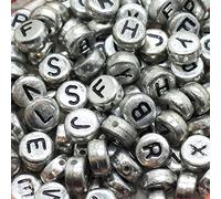 Little Snow Direct 500 Pcs Mixing Letter Coin Beads A-Z Disc Acrylic Alphabet Beads - Vintage Silver