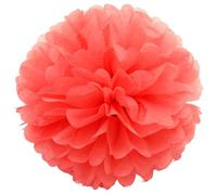 Little Snow Direct Tissue Paper Hanging Pom Poms Flower Ball Handmade Wedding Party Gift Decoration - Coral Red, Size: 15 Inch (38cm)