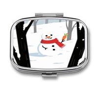 Little Snowman Square Pill Case Travel Pill Organizer Portable Small Pill Box 2 Compartments Metal Medicine Box Sealed Pill Container Vitamin Medicine Organizer
