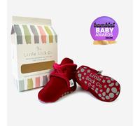 Little Sock Co. Crimson Red Velvet - Stay-on, Non-Slip Booties - Cosy Pram Slipper or Baby Carrier bootie - 6-12 months