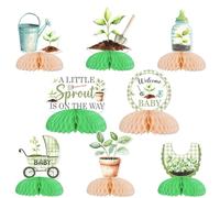Little Sprout Baby Shower Decoration 8pcs A Little Sprout Is On The Way Welcome Baby Honeycomb Centerpieces Spring Garden Table Decor Greenery Gender Reveal Decor Leaves Nature Vegetable Party Supply