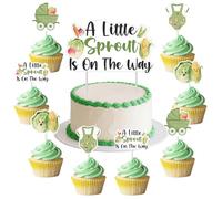 Little Sprout Baby Shower Decorations 25pcs A Little Sprout Is On The Way Cake Toppers Vegetable Sprout Cake Decors Spring Garden Gender Reveal Decor Greenery Farmers Farm Market Nature Party Supplies