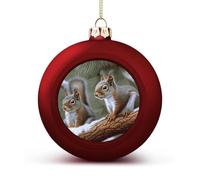 Little Squirrel Christmas Ball Ornament - 2.4 Inch Shatterproof Plastic Xmas Tree Decorations, Red Christmas Tree Decor Hanging Ball for Holiday Wedding Party Decor