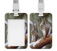 Little Squirrel ID Badge Holder Waterproof Card Protector Push-Pull Slot Work ID Card Holder with Lanyard Personalized Detachable Card Holders for Office Corporate Use