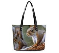 Little Squirrel Leather Tote Bag for Women Work Shoulder Purses with Zipper Waterproof Large Computer Shoulder Bag Fashion Ladies Shoulder Handbag Reusable Shopping Bags