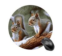 Little Squirrel Round Mouse Pad, Non-Slip Rubber Base Waterproof Washable, Computer Mouse Mat for Office Gaming Studying, Premium-Textured Durable Portable Circle Mousepad for Desktop PC Notebook