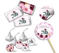 Little Stinker Watercolor Pink and Burgundy Floral Girl Baby Shower Sticker Bundle Kit - 429 pieces!!! Includes 60 2" Circle Stickers for Favors & Goodie Bags, 45 Mini Candy Bar Wrappers & 324 Round