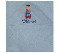 Little Superman Personalised 100% Cotton Baby Hooded Bath Towel (Blue Towel)
