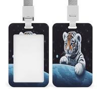 Little Tiger in Space Badge Holder ID Badge Card Holder Wallet Case Sturdy Lanyard Badge Protector Vertical Plastic Card Case Protector Pouch with Clear Window ID Holder