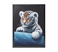 Little Tiger in Space Canvas Prints Wall Art Poster Black Framed Photo Arts for Bedroom Wall Decorations Modern Artwork Painting Wall Pictures Ready To Hang Home Decor 12x16 in