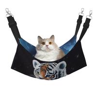 Little Tiger in Space Cat Hammock for Cage Hanging Soft Pet Hammock Bed with Adjustable Straps and Metal Hooks Reversible Double Sided Hanging Bed Soft Sleeping Hammock for Cats