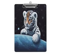 Little Tiger in Space Clipboard Colorful Sturdy Acrylic Clipboard Decorative Clip Board with Metal Clip Cute Plastic Clipboards A4 for Nurses Office（Standard Size 8.5" X 12.5"）